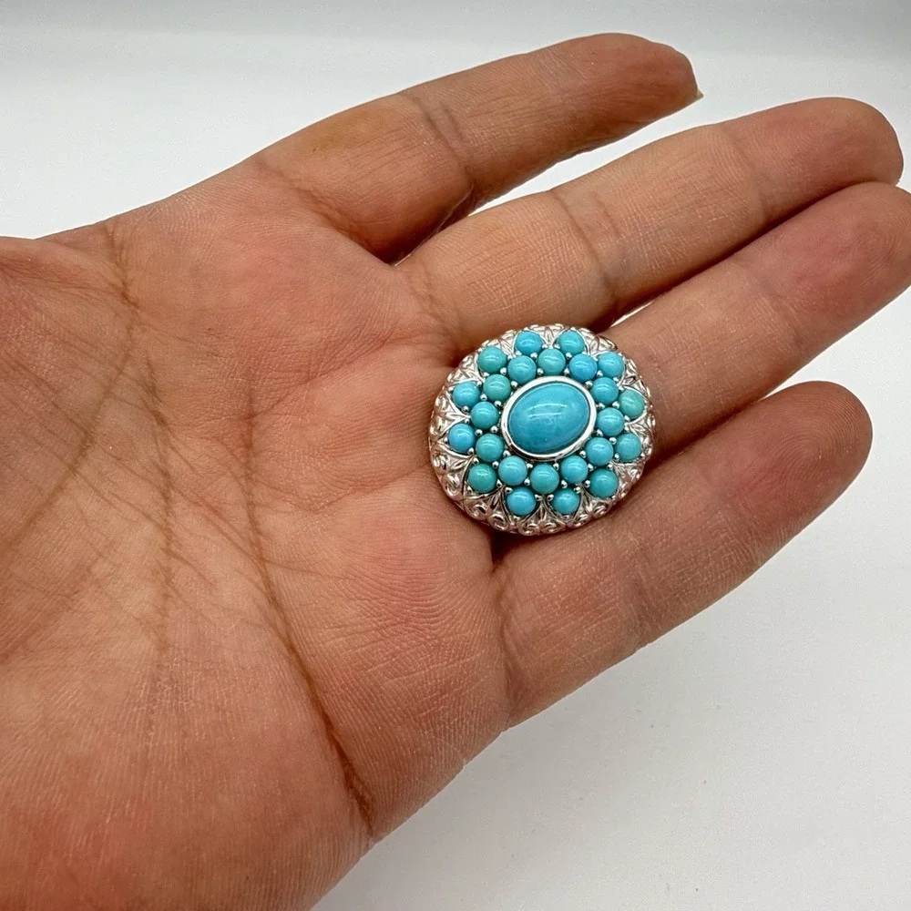 Vtg Sterling Silver Turquoise Cluster Ring QVC Affinity Statement Heavy Sz7